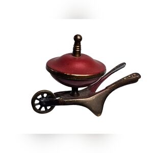 Vtg Israeli Sabra Brass Enamel Wheelbarrow Judaica Spice Box Incense Burner Red